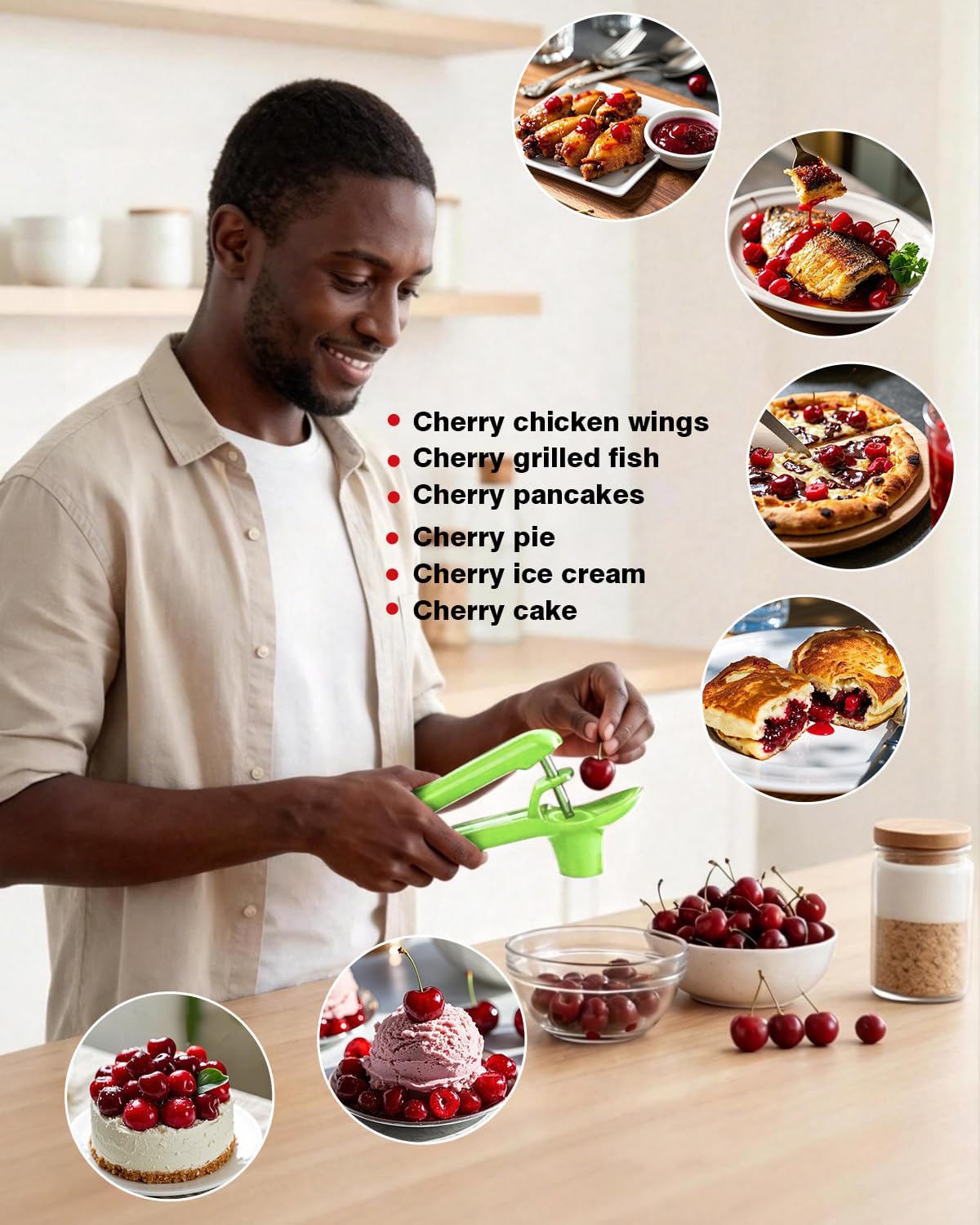 Cherry Pitter, Cherry Pit Remover Tool Cherries Corer Pitter with Hand-held Push, Olive Seed remover stones with lock design, Durable Cherries seed Corer for Cherry Jam -Black