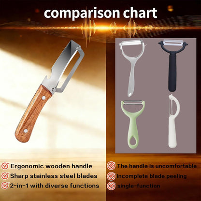 Multifunctional Vegetable Peeler For Kitchen With Ergonomic Wood Handle, 2 In 1 Stainless Steel Fruit Peeler With Bottle Opener, Can Easily Peel Fruits And Vegetables And Open Bottle Caps (3)
