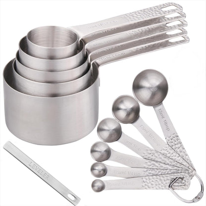 Measuring Spoons Set, 18/8 Stainless Steel Measuring Spoons Set for Dry&Liquid, Metal Metric & US Measuring Spoon with 1 Leveler and Locking Ring for Kitchen & Baking