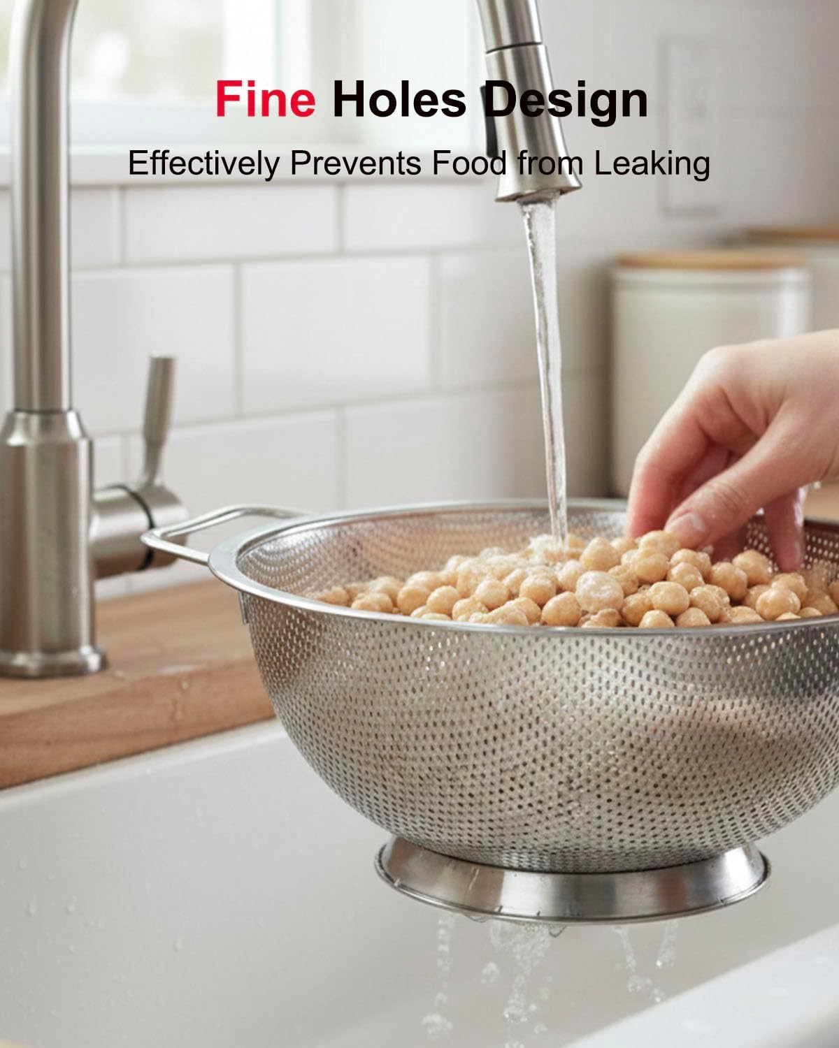 5-Quart Colander for Kitchen, Stainless Steel Colander with Base, Pasta Strainer with Handle, Food Strainer for Spaghetti, Vegetables, Fruit