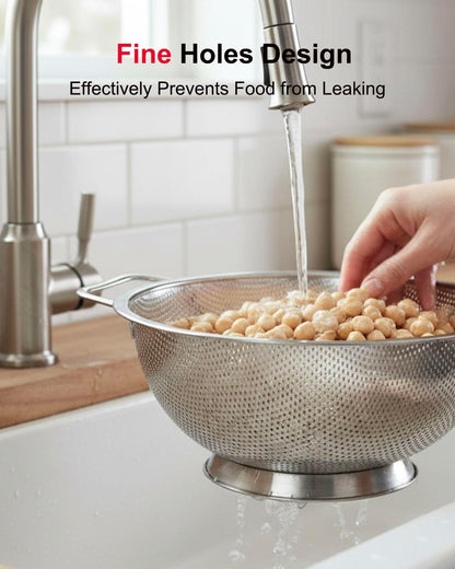 5-Quart Colander for Kitchen, Stainless Steel Colander with Base, Pasta Strainer with Handle, Food Strainer for Spaghetti, Vegetables, Fruit
