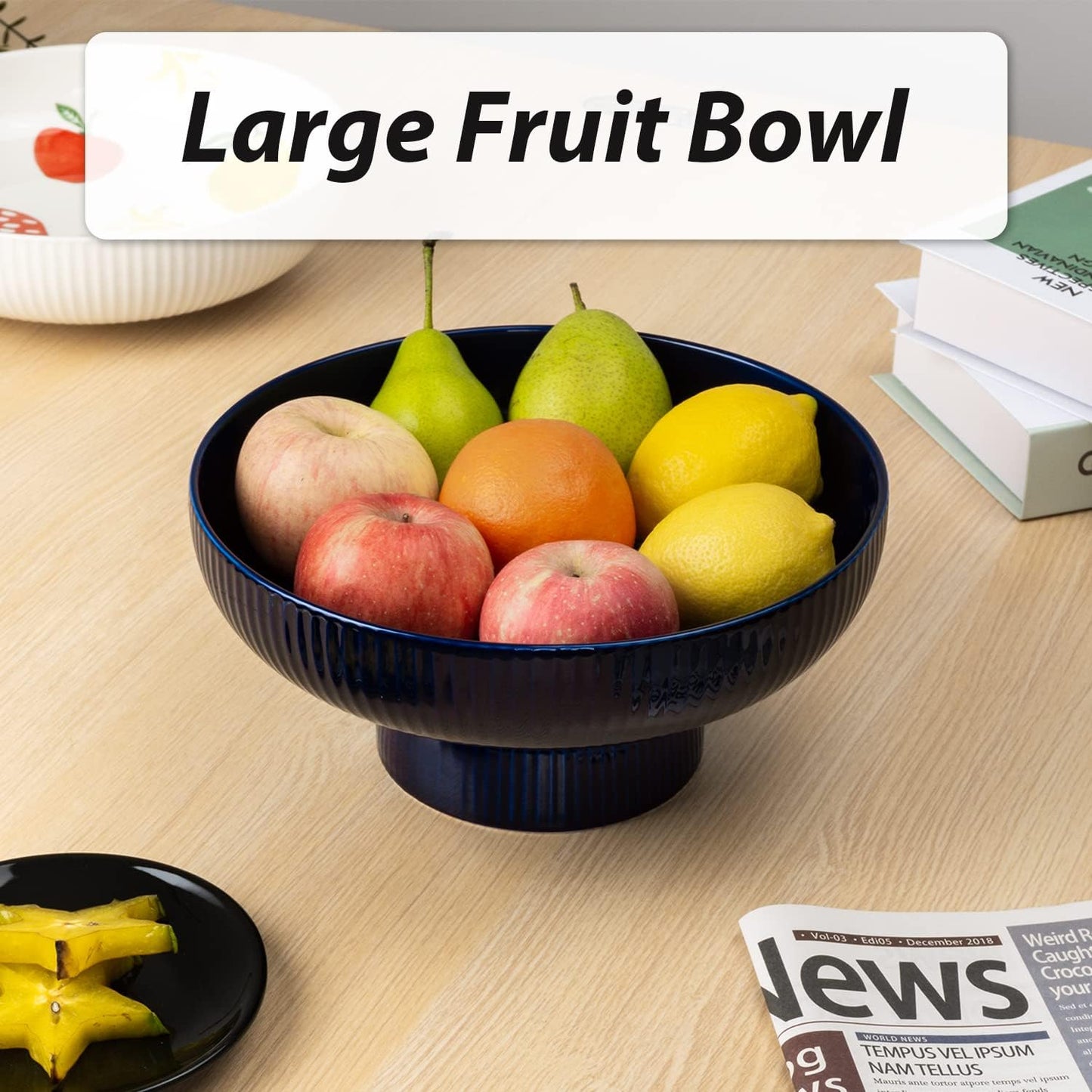 Ceramic Fruit Bowl with Draining Holes, 10" Large Fruit Basket with Multifunctional Removable Pedestal, Decorative Fruit Bowl for Table Countertop, Fruit and Vegetable Holder, Grey