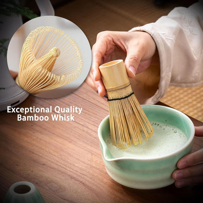 Buucup Matcha Set, Matcha Bowl with Spout, Matcha Whisk and Holder, Bamboo matcha Scoop and Stainless Sifter - 5 Pcs Jade Green Matcha Set Kit for Matcha Lover