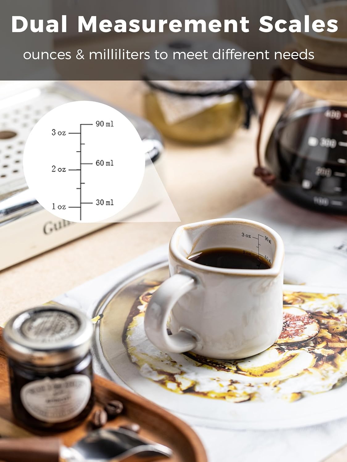 Espresso Cups Ceramic, 200ML Espresso Measuring Cup with Handle, Expresso Shots Cups with Scale, Espresso Accessories, White