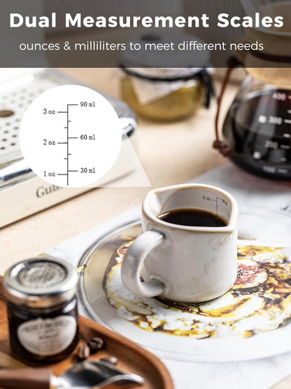 Espresso Cups Ceramic, 200ML Espresso Measuring Cup with Handle, Expresso Shots Cups with Scale, Espresso Accessories, White