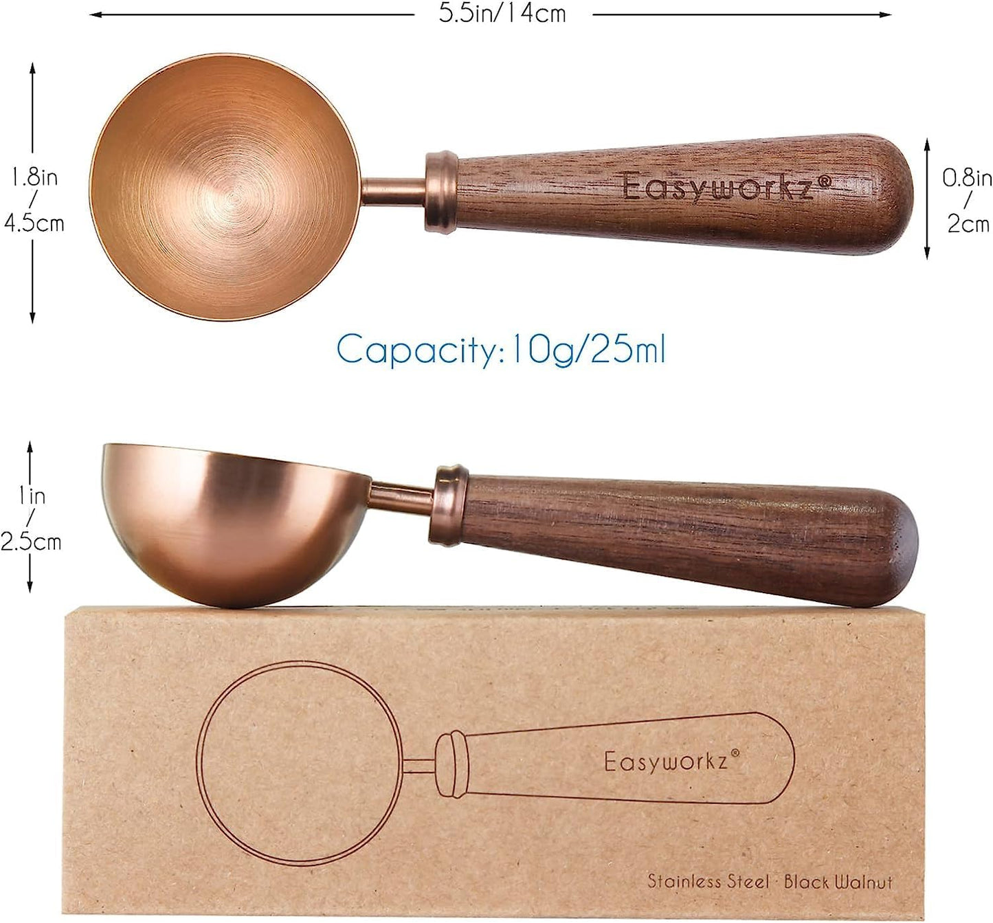 Easyworkz Retro Stainless Steel Coffee Spoon With Black Walnut Handle,10g - Measuring Spoon (Brushed gold)