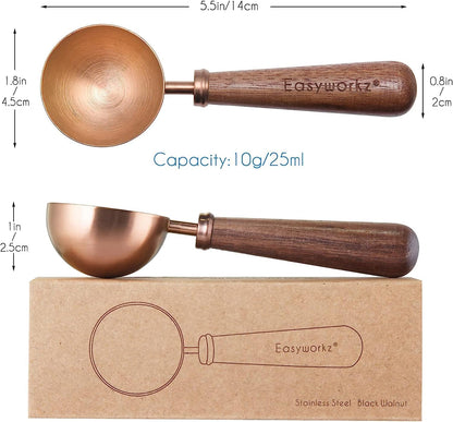Easyworkz Retro Stainless Steel Coffee Spoon With Black Walnut Handle,10g - Measuring Spoon (Brushed gold)