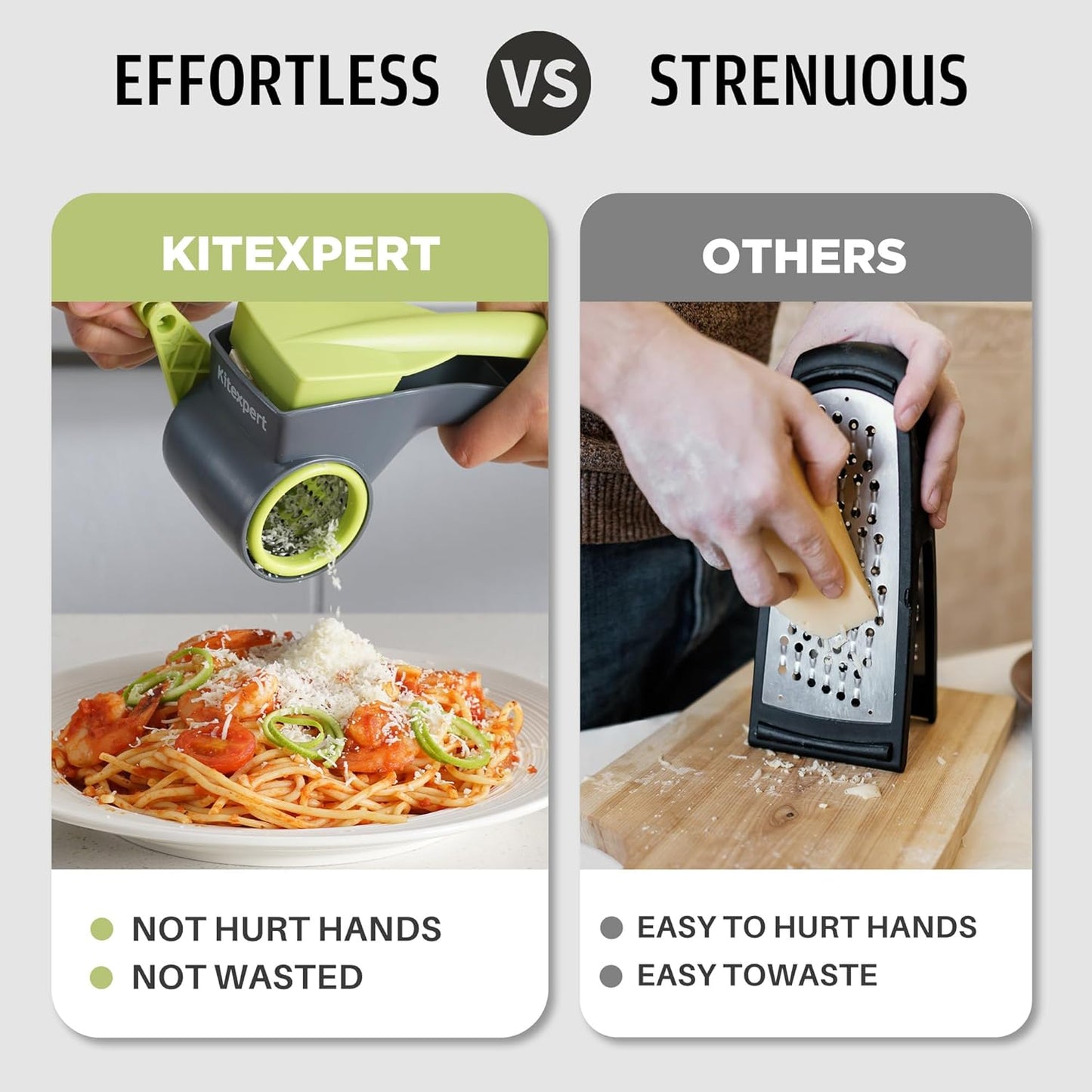 Cheese Grater with Handle, Kitchen Parmesan Cheese Grater with 2 Stainless Steel Drums, Rotary Cheese Graters Handheld for Grating and Shredding Hard Cheese, Chocolate