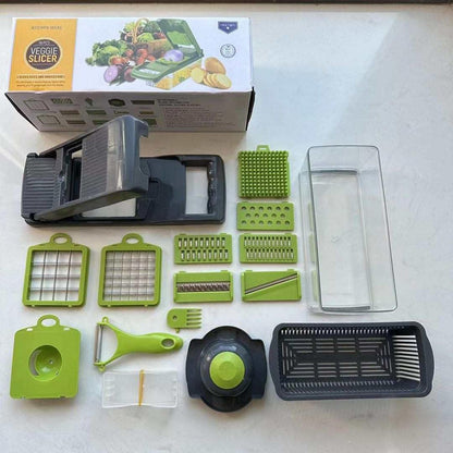 Vegetable Chopper, Pro Onion Chopper Multifunctional 16-in-1 Food Slicer, Premium Copper-Infused Vegetable Cutter with 12 Stainless Steel Blades, Manual Dicer & Bread Slicer