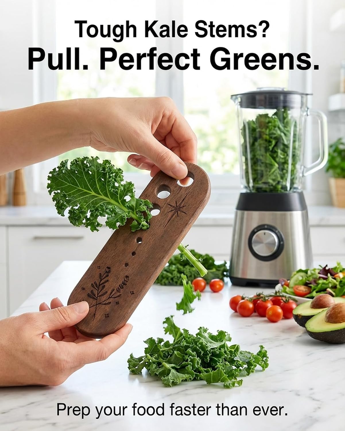 4 Pcs Wooden Herb Stripper, 7 Hole Herb Stripping Tool, Vegetable Leaf Separator for Kale, Chard, Collard Greens, Thyme, Basil and Rosemary