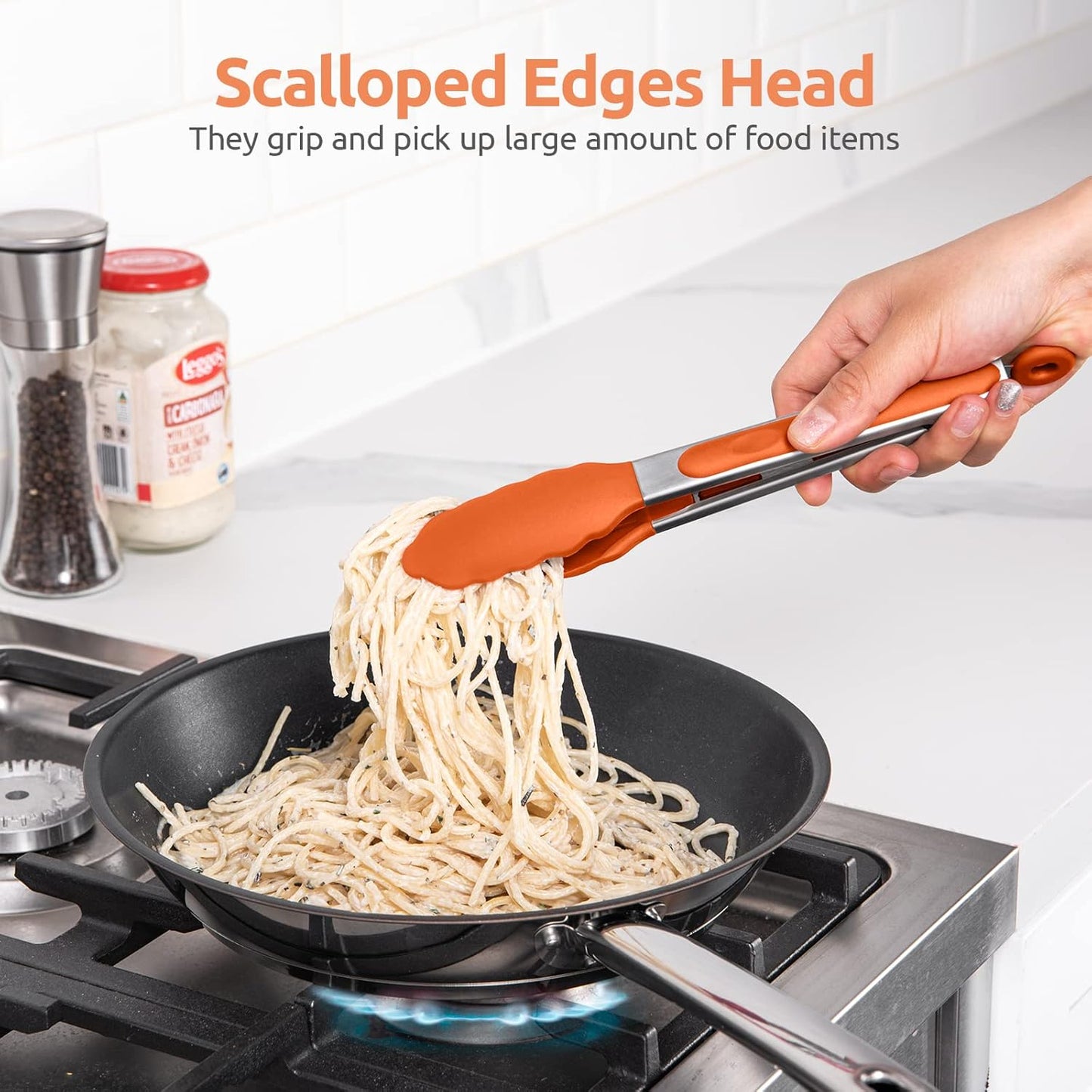 600ºF Heat Resistant Kitchen Tongs: U-Taste 9 inch Silicone Cooking Tong with Firm Sealed Non Stick Rubber Tips & Silicon Coated 18/8 Stainless Steel Handle & Smooth Locking for Serving Salad (Black)
