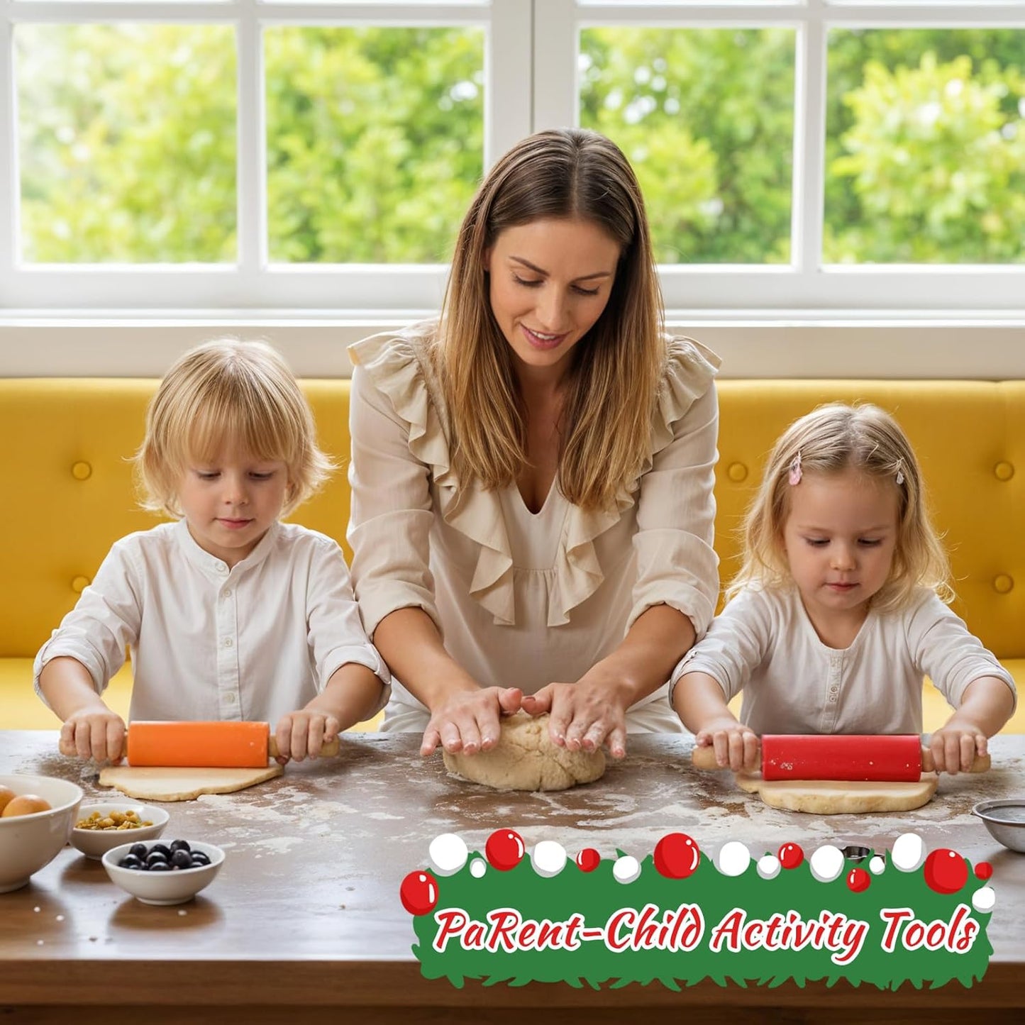 10 Pcs Small Rolling Pin Kids 9 Inch Mini Rolling Pin Silicone Wooden Cooking Pins Baking 5 Colors Non Stick with Wooden Handle for Christmas Kitchen Dough Cookie Pastry Fondant Cake, Christmas Gifts