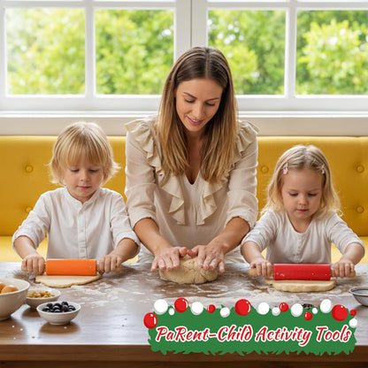 10 Pcs Small Rolling Pin Kids 9 Inch Mini Rolling Pin Silicone Wooden Cooking Pins Baking 5 Colors Non Stick with Wooden Handle for Christmas Kitchen Dough Cookie Pastry Fondant Cake, Christmas Gifts