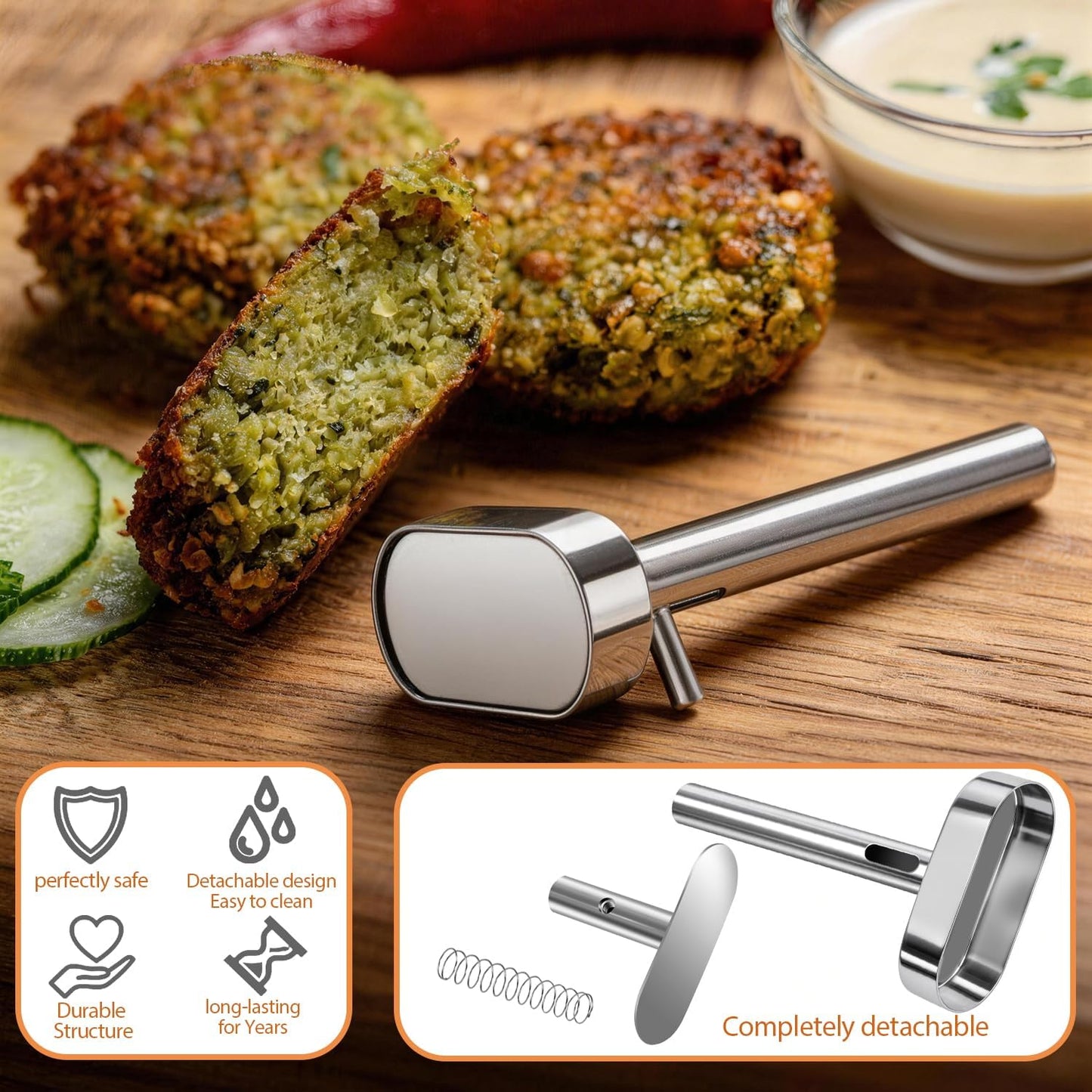 Falafel Scoop Maker, Stainless Steel Falafel Press Mold, Easy to Use and Clean, Non-Stick Meatball Press, Scoops, Middle Eastern Kitchen Tool (4cm)