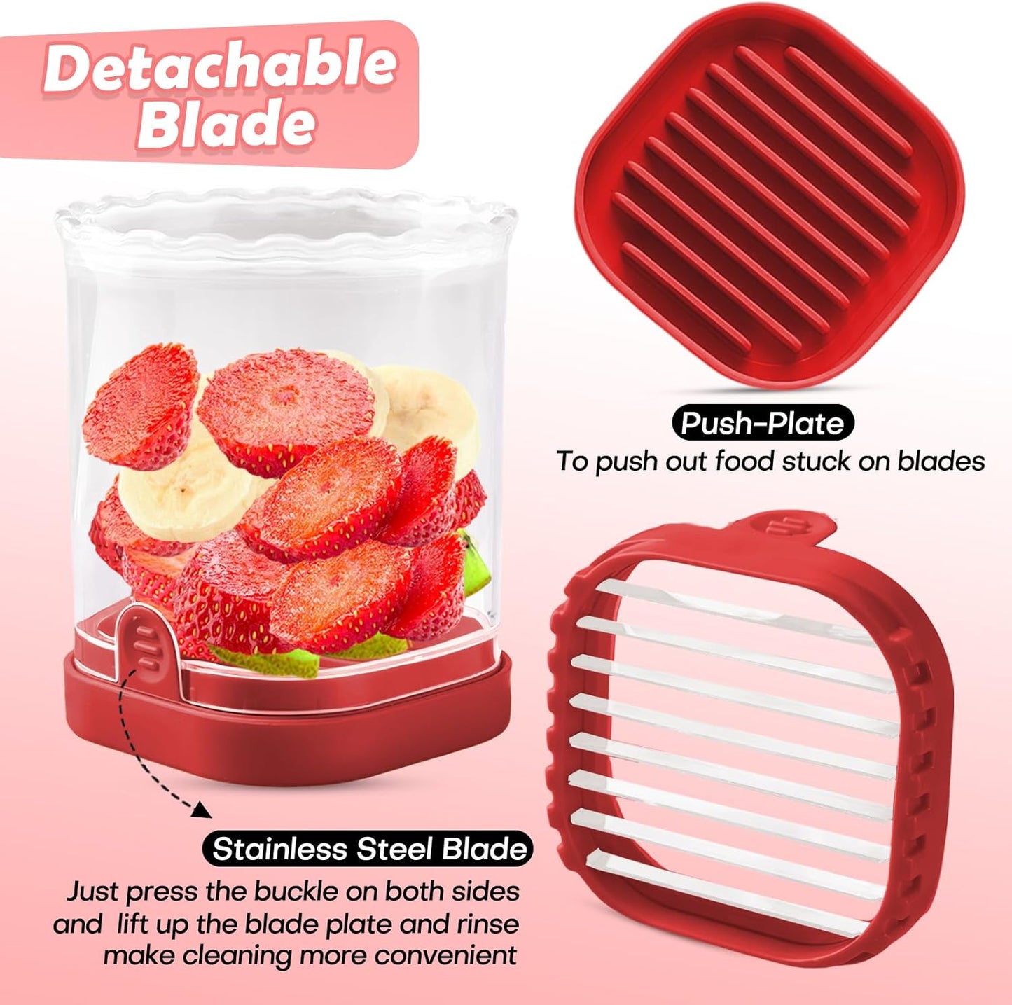 Creative Strawberry & Fruit Slicer - Detachable Cutter with Push Plate (Black)