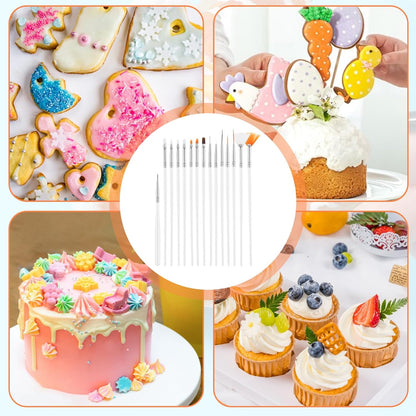 JJUNW 15 PCS Cake Decorating Brushes, Sugar Cookie Decorating Brushes Kit Food Safe Basting Brush Multifunctional Decorative Baking Supplies Candy Icing Pastry Brush for Bakers(White)