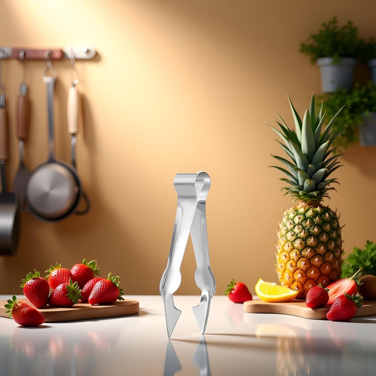Multi-Functional Fruit & Vegetable Stem Remover Clip, Strawberry Huller, Pineapple Eye Remover, Kitchen Gadget, Silver Stainless Steel Handle