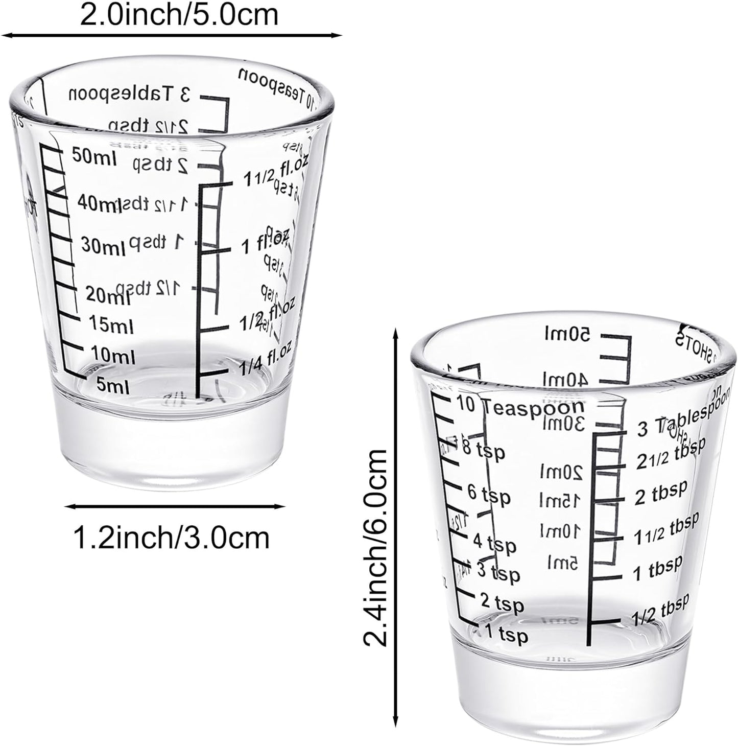 Ackers Mini Measure Heavy Glass, 32-Incremental Measurements Multi-Purpose Liquid and Dry Measuring Shot Glass, Red(Pack of 2)