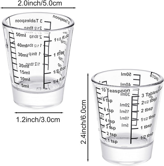 Ackers Mini Measure Heavy Glass, 32-Incremental Measurements Multi-Purpose Liquid and Dry Measuring Shot Glass, Red(Pack of 2)
