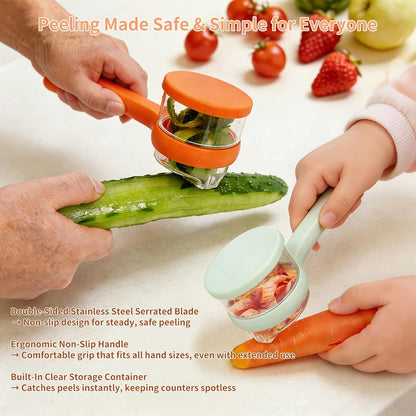 Vegetable Peeler with Container, Stainless Steel Potato Peeler and Fruit Peeler with Storage Box, Multi-Function Veggie Peeler with Peel Catcher for Home Kitchen (Orange)
