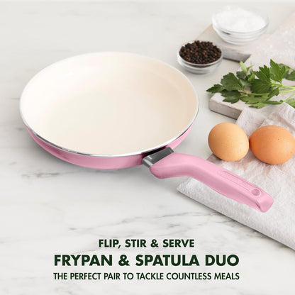 GreenPan Rio Healthy Ceramic Nonstick 8" Frying Pan Skillet and Silicone Spatula Set, Soft Grip Handle, Breaktfast Meal Set, PFAS-Free, Dishwasher Safe, Oven Safe, Oxford Blue