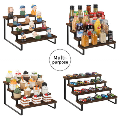 YINMIT Wooden Display Riser Stand, Tiered Perfume and Cologne Organizer Stand, 4 Tier Spice Rack Organizer, Rustic Display Shelf for Candles (4 Tier)