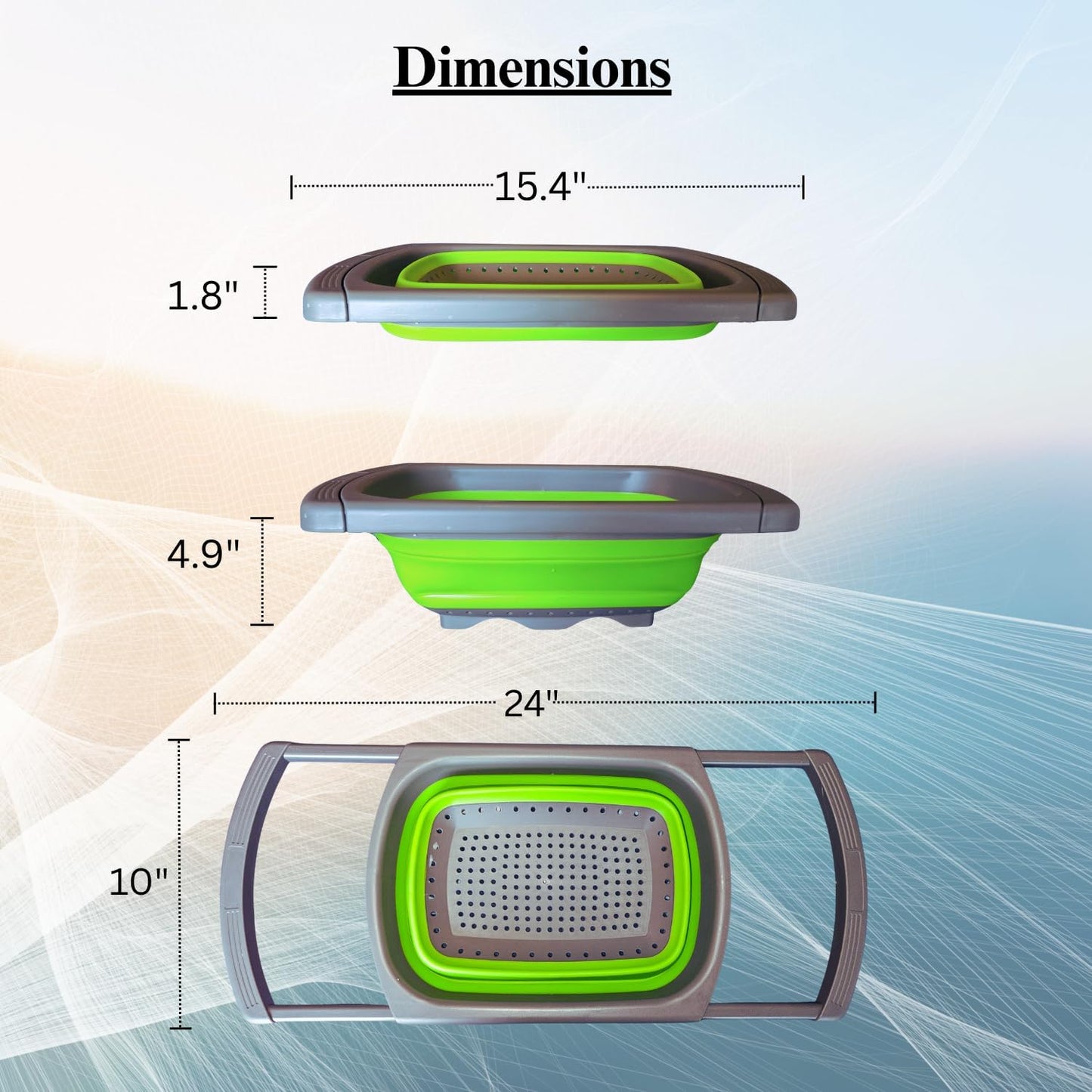 2-in-1 Silicone Strainer Set | Collapsible Colander | Over the Sink Silicone Collander With Extendable Handle | Clip-on Pot Strainer for Pots and Pans| Space-Saving, Heat-Resistant