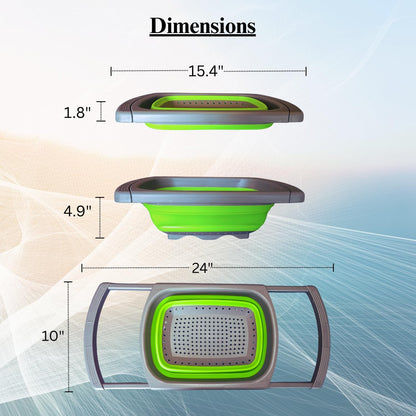 2-in-1 Silicone Strainer Set | Collapsible Colander | Over the Sink Silicone Collander With Extendable Handle | Clip-on Pot Strainer for Pots and Pans| Space-Saving, Heat-Resistant