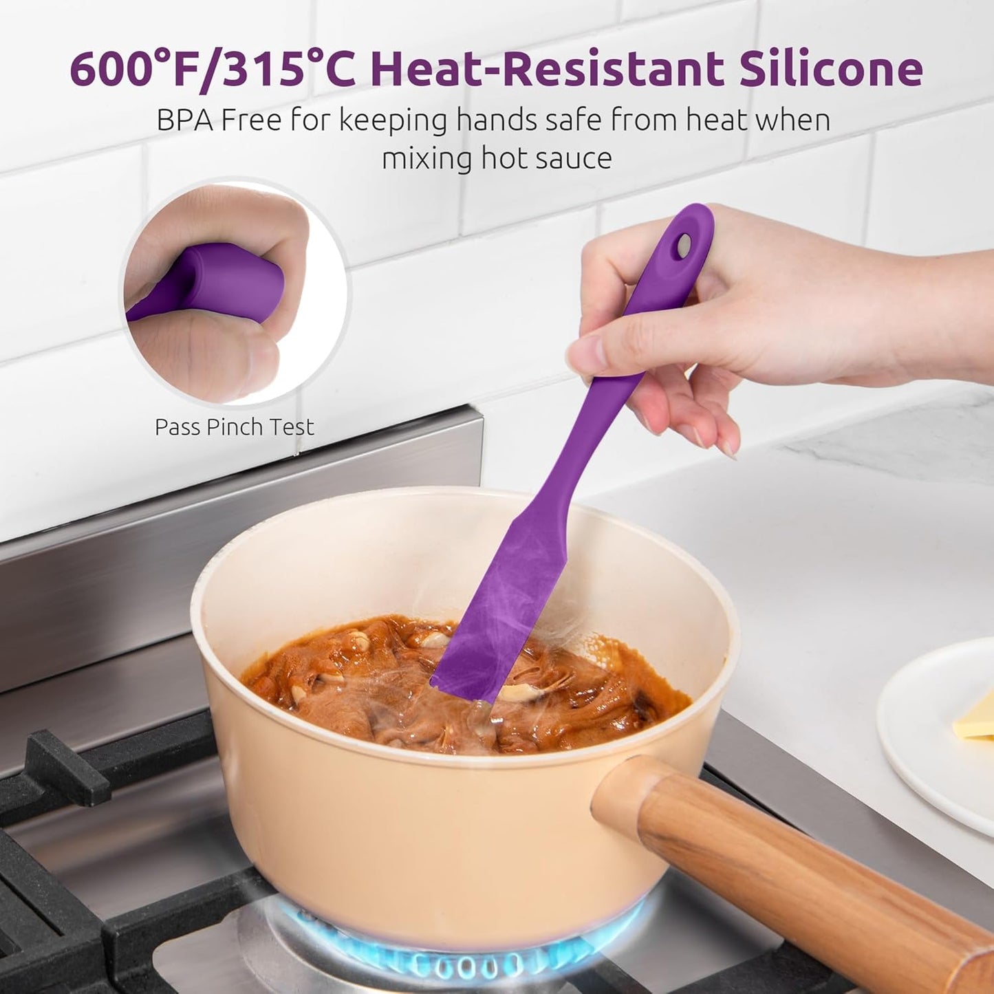 U-Taste Skinny Silicone Jar Spatula: 600ºF Heat-Resistant Food-Grade 10in Long Narrow Sourdough Stirring Stick, Seamless Flexible Peanut Butter Spreader for Scraping Icing Bread Cream, Jam (Aqua Sky)