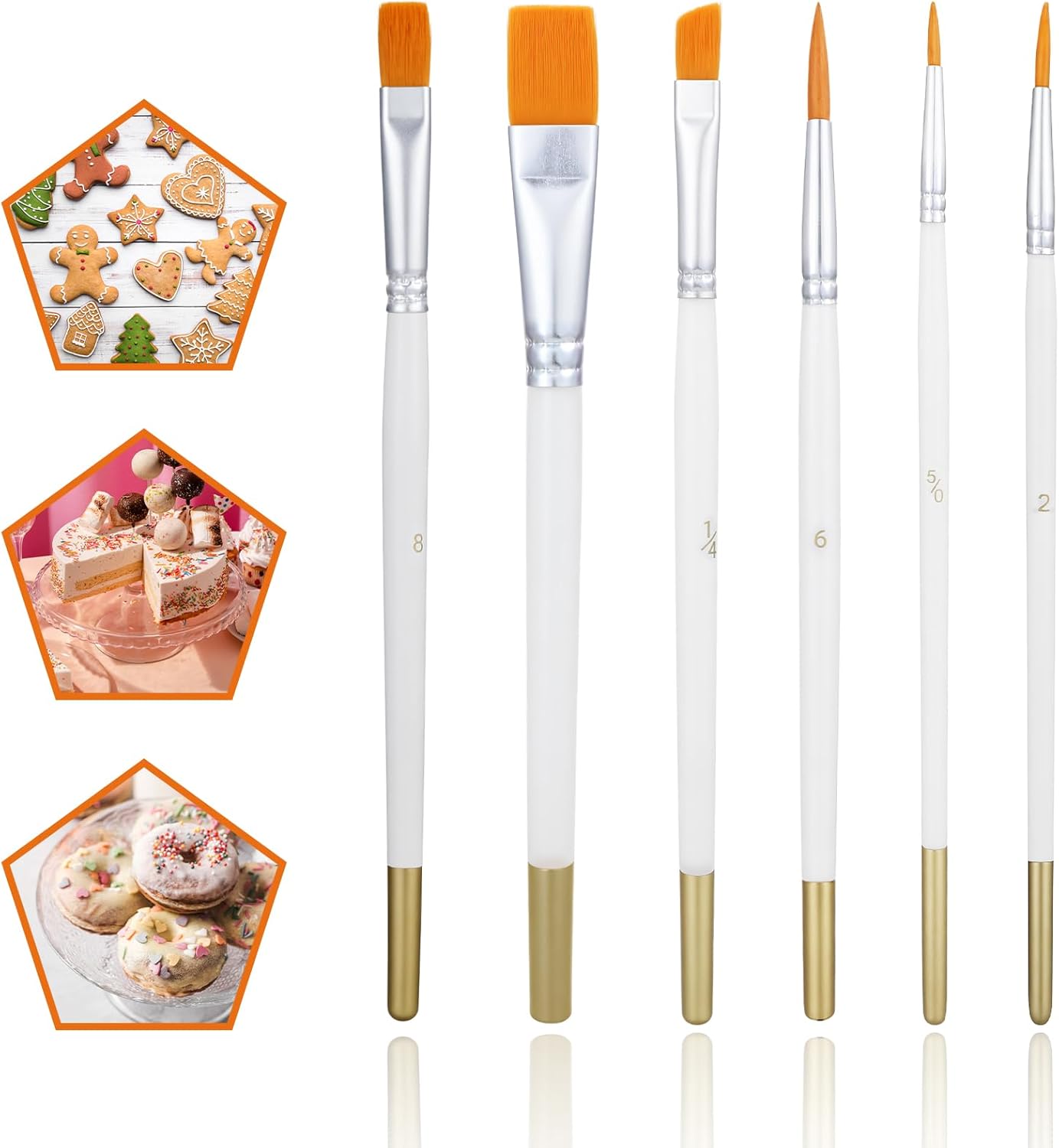 6Pcs Multifunction Painting Brushes for Cake Decorating, Food Grade Paint Brushes Cake Decorating Brush Comfortable Nylon Wooden Handle for Cooking, Baking, Basting, Pastry and Cookie