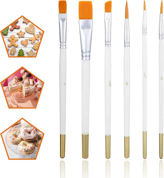 6Pcs Multifunction Painting Brushes for Cake Decorating, Food Grade Paint Brushes Cake Decorating Brush Comfortable Nylon Wooden Handle for Cooking, Baking, Basting, Pastry and Cookie