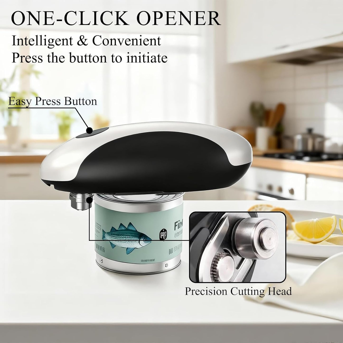 Electric Can Opener for Seniors & Arthritis - Rechargeable Automatic with One-Touch Open and Smooth Edge Cutting, Lid Remover, Food-Safe Stainless Steel Blade Easy to Use Hands-Free, Black