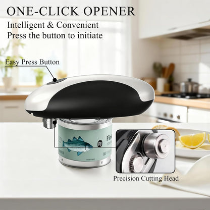 Electric Can Opener for Seniors & Arthritis - Rechargeable Automatic with One-Touch Open and Smooth Edge Cutting, Lid Remover, Food-Safe Stainless Steel Blade Easy to Use Hands-Free, Black