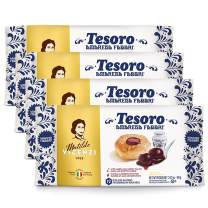 Tesoro Raspberry Filling by Pasticceria Matilde Vicenzi, Raspberry Cream Filled Puff Pastry Patisserie, Kosher Dairy, Made in Italy, 3.17oz (90g), 4-Pack