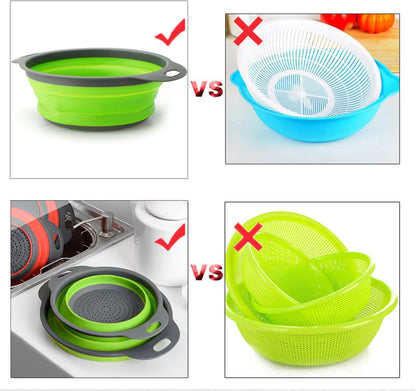 Collapsible Strainer Colander for Kitchen Food, Pasta Strainer Set of 2 Strainers for Kitchen Round Silicone Strainers and Colanders, Collapsible Colander for Draining Pasta Vegetable fruit Travel Use