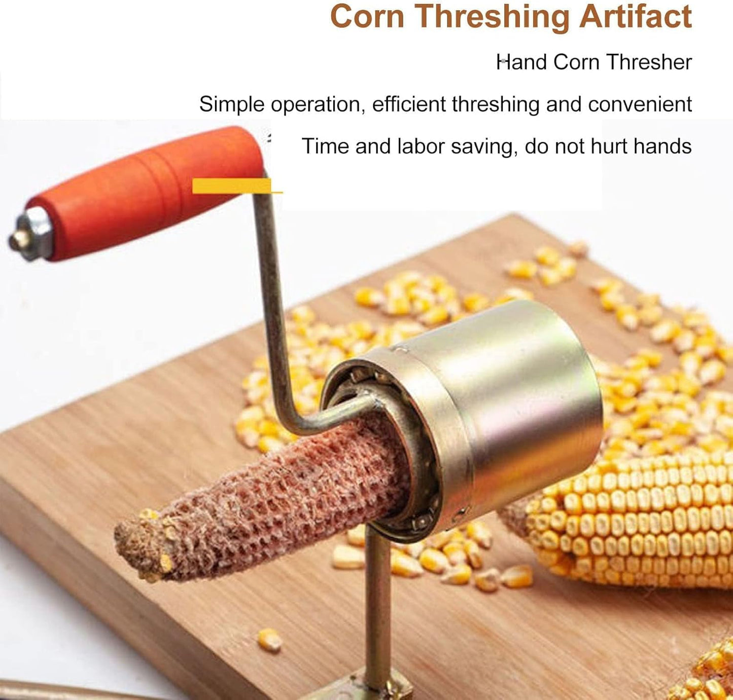 Hand Crank Corn Thresher, Manual Corn Thresher Efficient Peeling Firm Clamping Comfortable Wood Handle Manual Corn Sheller Stripper