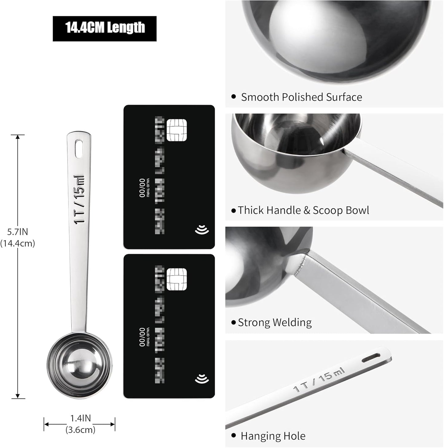 18/8 Stainless Steel Coffee Scoop, Doosu Food-Grade Metal Measuring Spoon with 6.9in Long Handle, Tablespoon Scooper for Coffee Beans, Ground Coffee, Espresso, Protein Powders, Tea, Sugar (1 Tbsp)