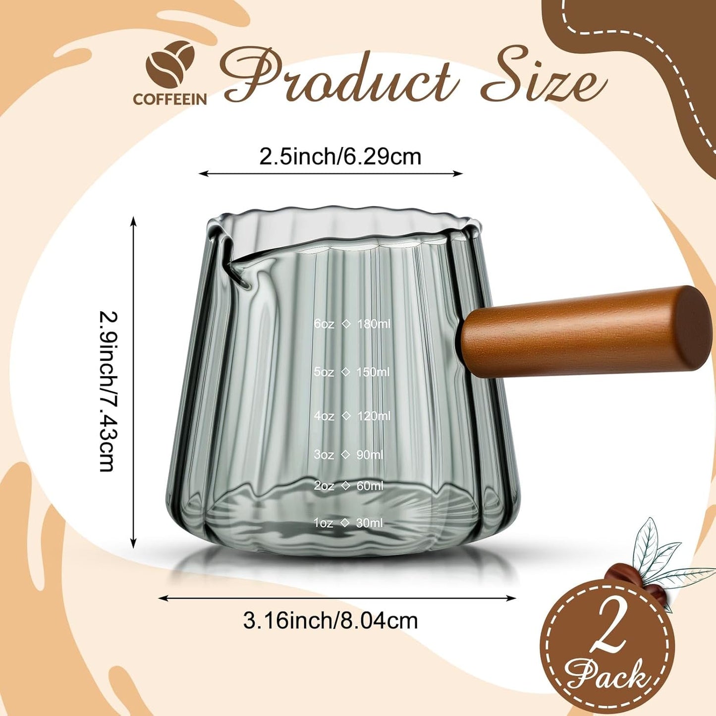 Jingmore 1 Pcs Espresso Shot Glass with Handle, 6 oz/180 ml Espresso Cup with Single V-shaped Mouth, Measuring Cup for Milk Tea Coffee Bar Accessories (Clear)