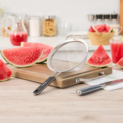 Restaurantware Fine Mesh Strainer Set of 3 Different Sizes with Silicone Handle Stainless Steel Extra Fine Mesh Strainer Heat-Resistant Handle Dishwasher-Safe for Rice, Quinoa, Pasta