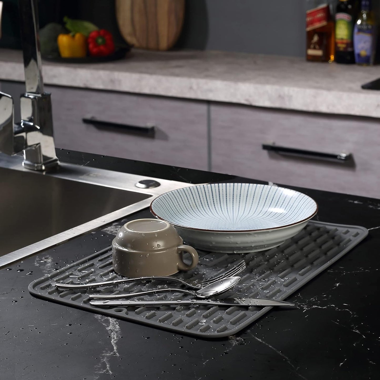 To encounter Silicone Dish Drying Mat - Extral Large 24" x 18" - Set of 2 Flexible Rubber Drying Mat, Heat Resistant Silicone Trivet, Countertop Mat, Dish Draining Mat, Sink Mat