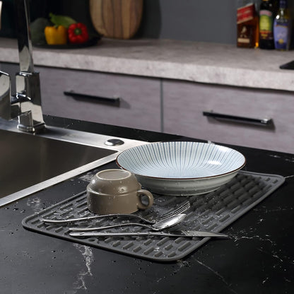 To encounter Silicone Dish Drying Mat - Extral Large 24" x 18" - Set of 2 Flexible Rubber Drying Mat, Heat Resistant Silicone Trivet, Countertop Mat, Dish Draining Mat, Sink Mat