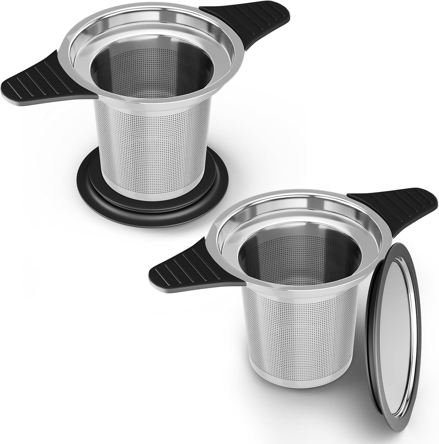 Reinmoson Extra Fine Mesh Tea Strainers & Filters for Loose Tea Single Cup, 304 Stainless Steel and Food Grade Silicone Loose Leaf Tea Steeper for Black Tea, Coffee, Rooibos, etc