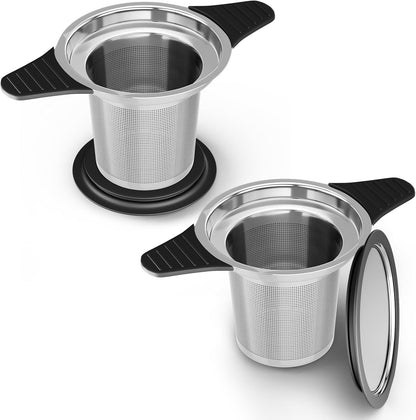 Reinmoson Extra Fine Mesh Tea Strainers & Filters for Loose Tea Single Cup, 304 Stainless Steel and Food Grade Silicone Loose Leaf Tea Steeper for Black Tea, Coffee, Rooibos, etc