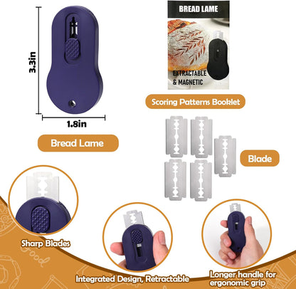 XANGNIER Extractable & Magnetic Bread Lame Dough Scoring Tool,Sourdough Scoring Tools,Bread Dough Cutter Slashing Razor Tool,5 Razor Blades,Bread Baking & Making Tools Supplies Accessories