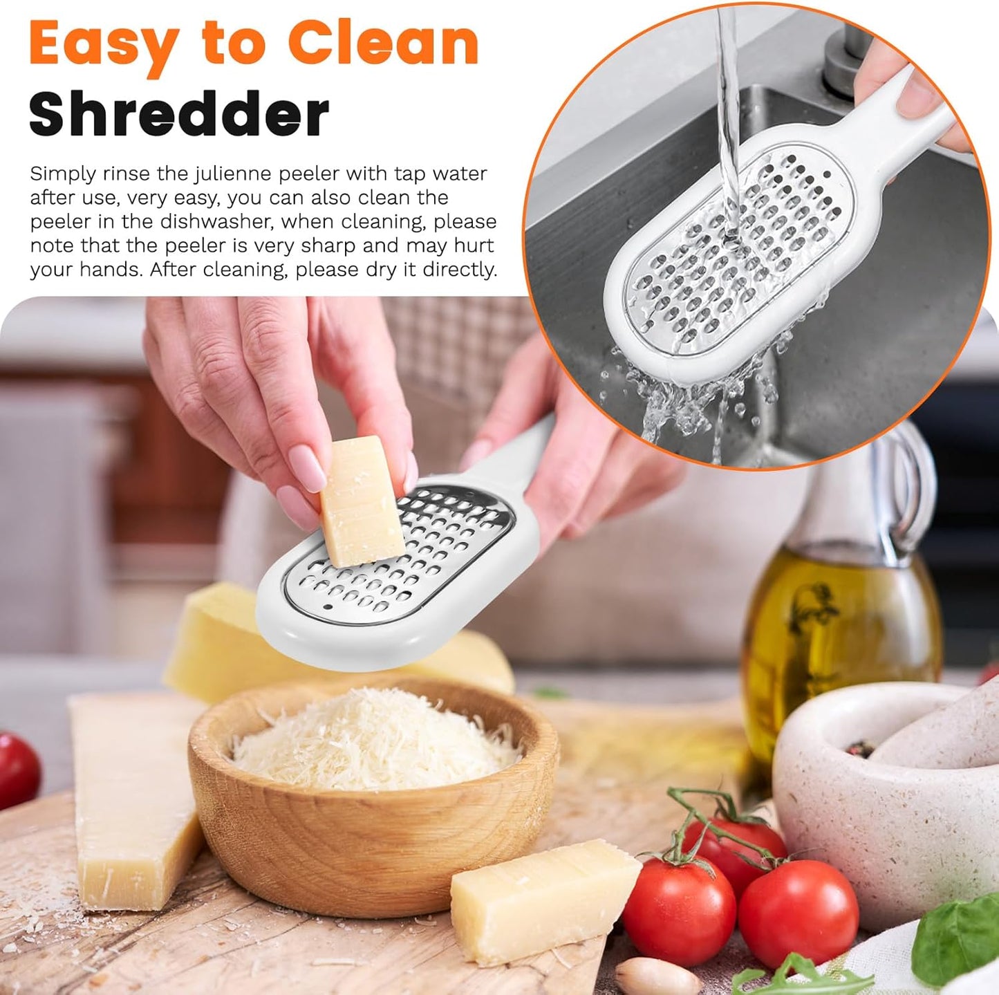 LELE LIFE 3 Pack Hand Held Cheese Grater for Kitchen Stainless Steel, Small Stackable Storage Zester Grater with Handle for Cheese Lemon Ginger Nutmeg Garlic Citrus Potato