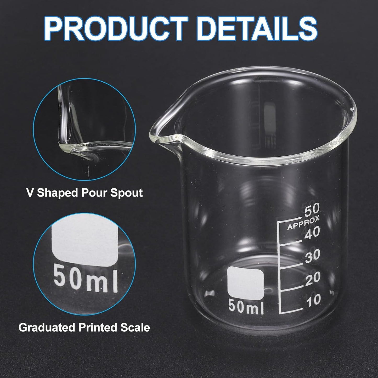PATIKIL 250ml Glass Beaker, 2 Pack Measuring Glass Beaker Graduated Borosilicate Lab Cups Mug Low Form Heat Safe Transparent with 50pcs Wood Sticks for Laboratory Science Kitchen Liquids