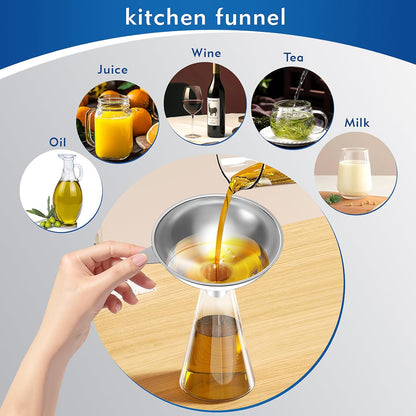 Serinar 2-Piece Stainless Steel Kitchen Funnel Set with 1-Inch and 0.5-Inch Ports for Transferring and Filling Liquids, Coffee Beans, Spice Blends, and Powders Easy to Clean!