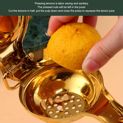 Stainless Steel Lemon Squeezer, Manual Citrus Juicer with Long Ergonomic Handle, Gold Finish – Juice Press for Lemons, Limes, Oranges