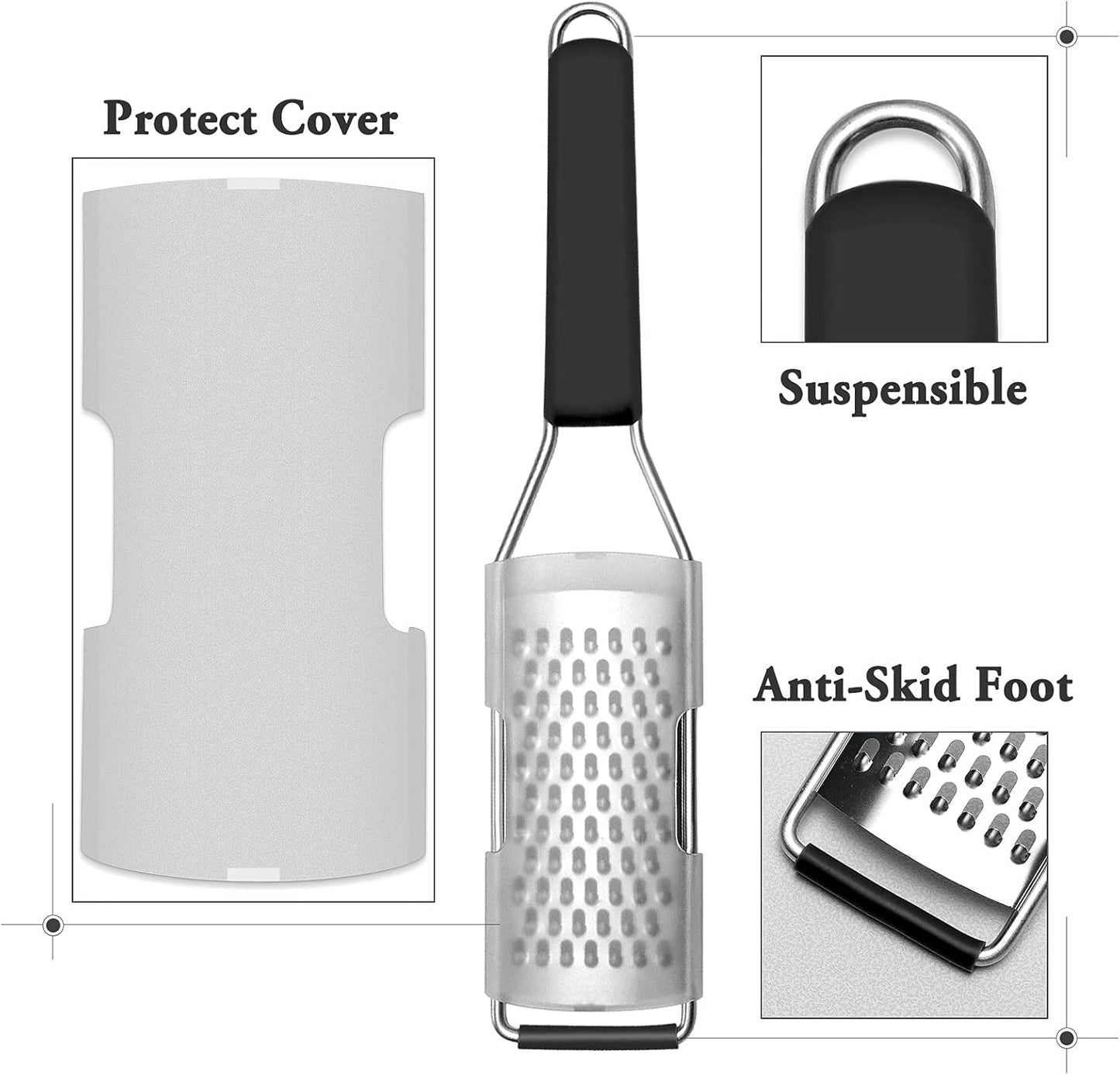 Cambom Lemon & Citrus Zester, Cheese Graters with Stainless Steel Sharp Blade for Parmesan Cheese, Ginger, Garlic, Nutmeg, Chocolate, Vegetables, Fruits, Dishwasher Safe Shredder Fine Blade