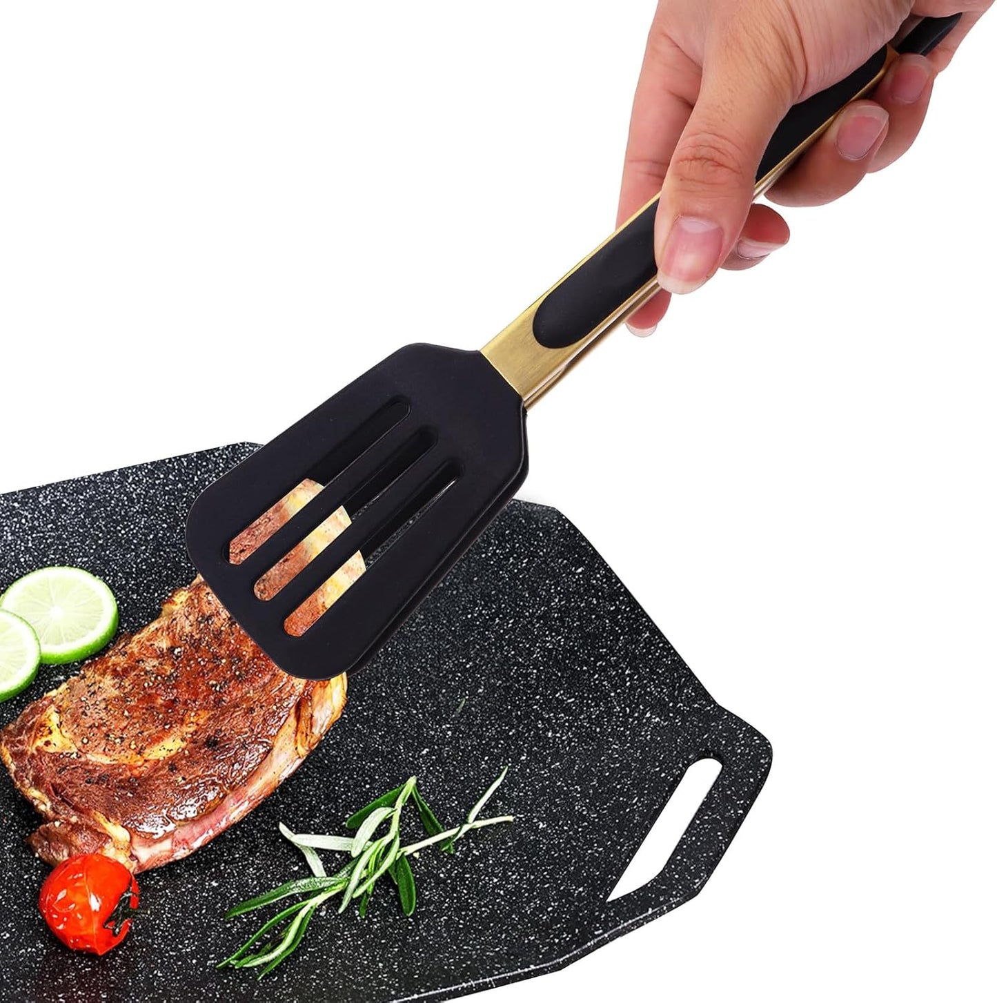 Stainless Steel Classic Kitchen Serving Food Party Gold Tongs 9" and 12" Cooking Tong with BPA Free Silicone Tips, Dishwasher Safe Serving Tools(set of 2)